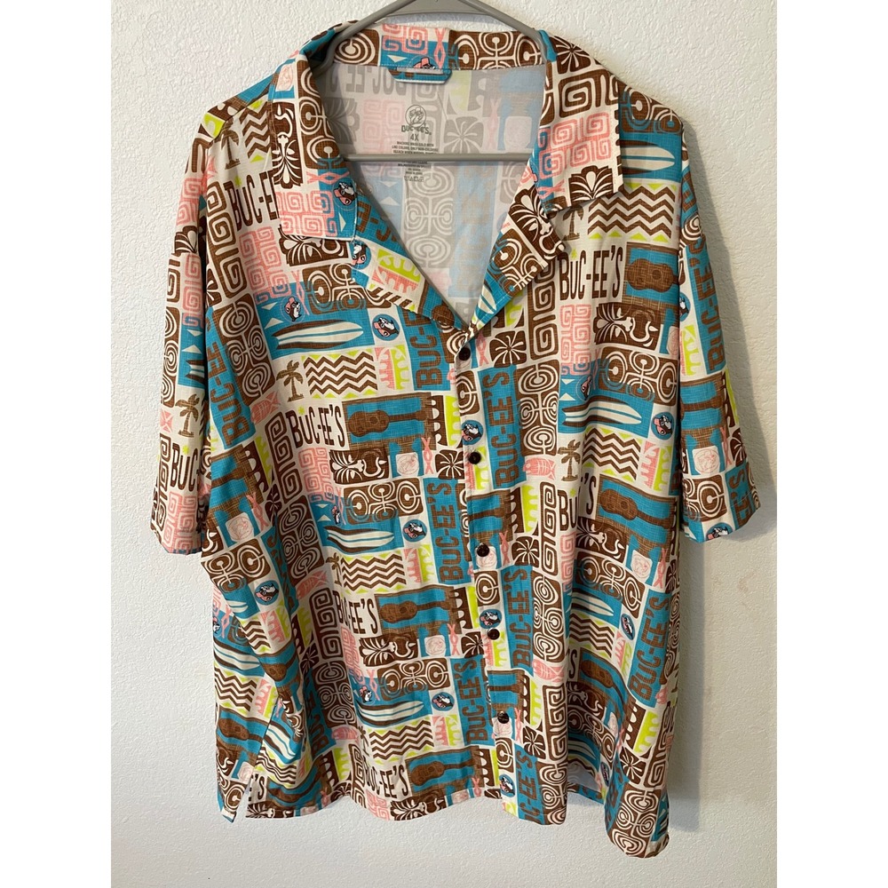 Buc-ee's Mens Hawaiian Shirt Tropical Aloha Button Up‎ Short Sleeve Tiki Retro